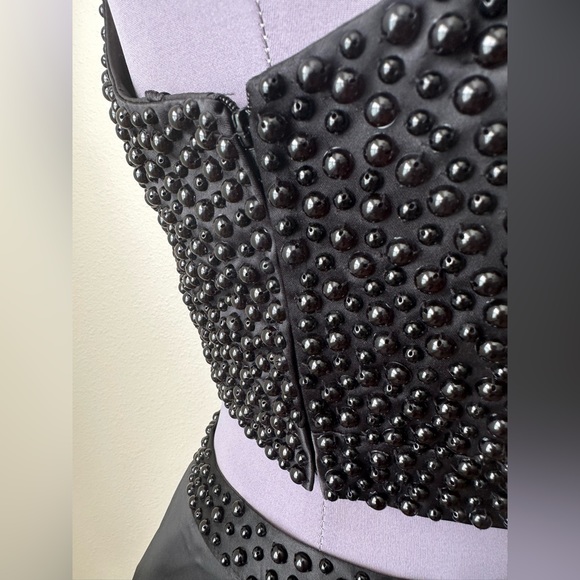 NWT Black Full Length Satin Beaded Two-Piece Formal Gown - Picture 7 of 16